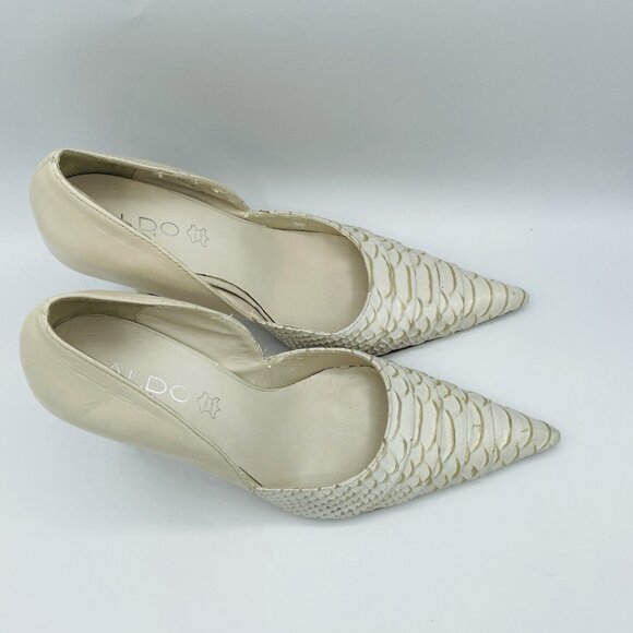 ALDO Womens Heels Size 6.5 White Leather D'Orsay High Heel Croc Animal Print - Picture 3 of 13